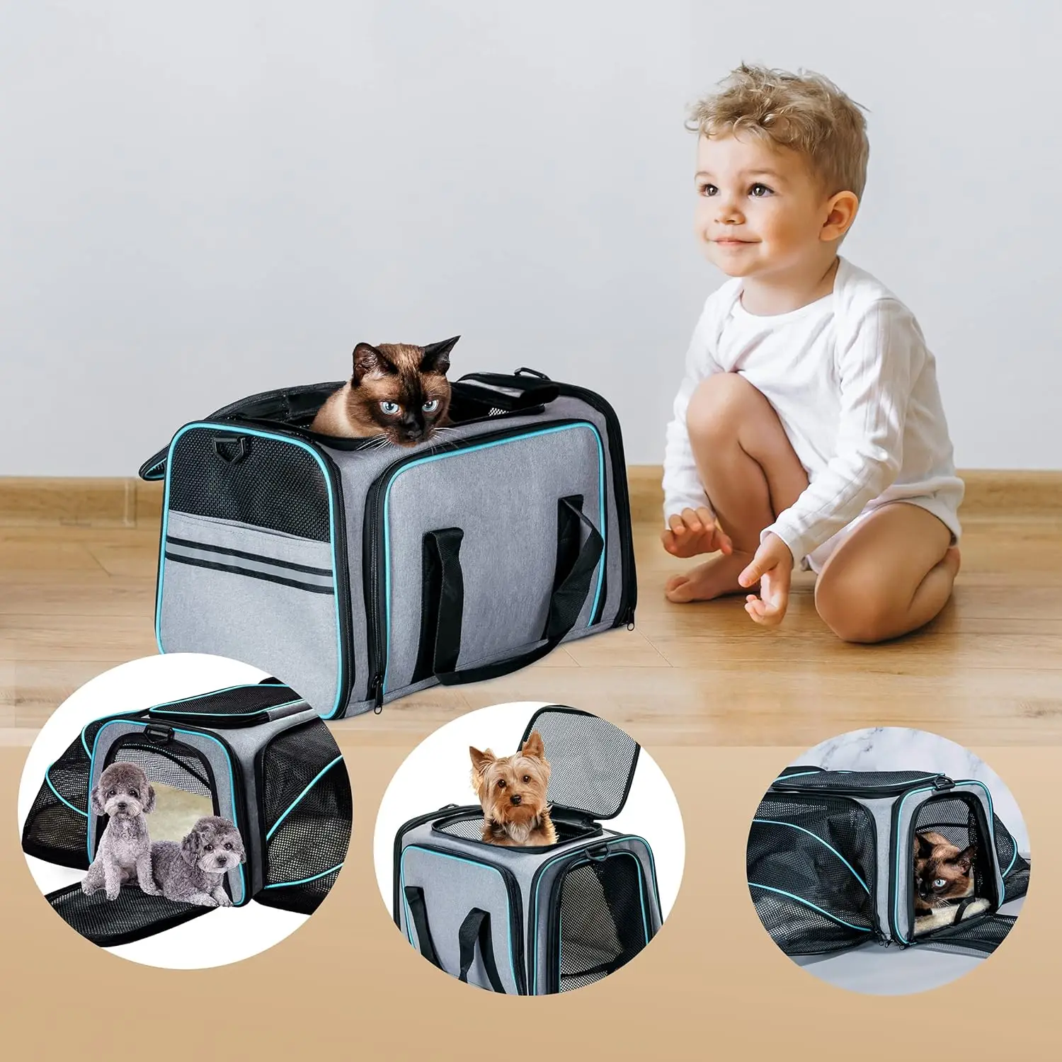 Foldable Pet Dog Cat Carrier Bag Outdoor Portable Breathable Mesh Pets