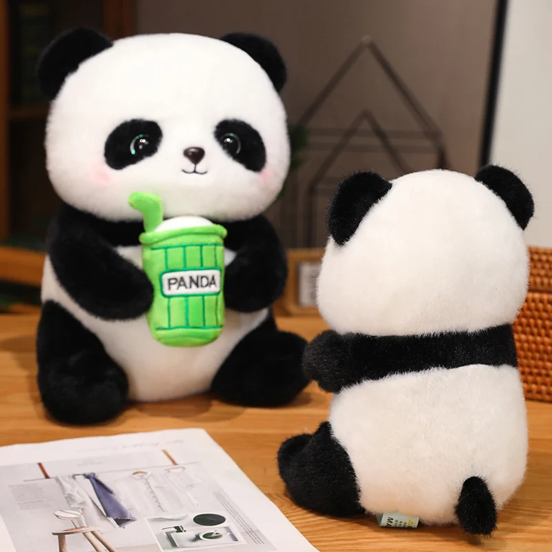 Custom New Design Panda Plush Toy Panda with Bamboo Tube Boba Stuffed Animals Toys