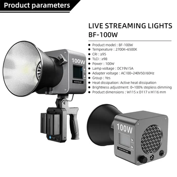 100W Bi-Color Adjustable High CRI Ra>95 LED Video Light with Remote Control for Studio Video Film Photography product image