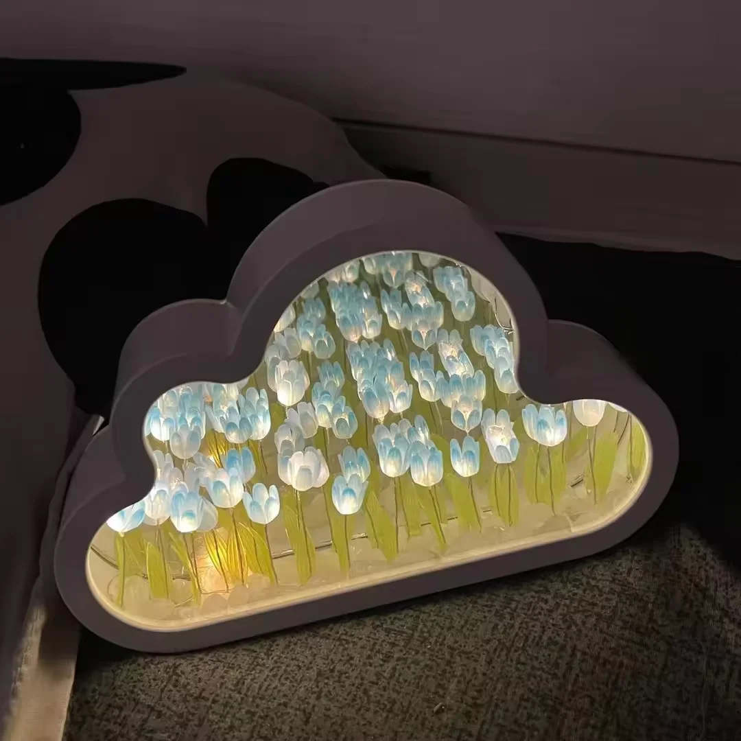 Hot Sale Handmade DIY LED Tulip Flower Night Light For Valentine's Gift Cloud Mirror Tulip Lamp