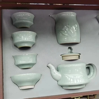 Creative Relief Ceramic Tea Set Classic Green Tea Set Suitable for Indoor and Outdoor Pastoral Style Tea Set