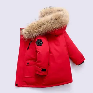 Customized Large Winter Coat with Fur Collar and Zipper Closure Solid Pattern Cotton-Padded Jacket Girls Boys Clothes for Kids
