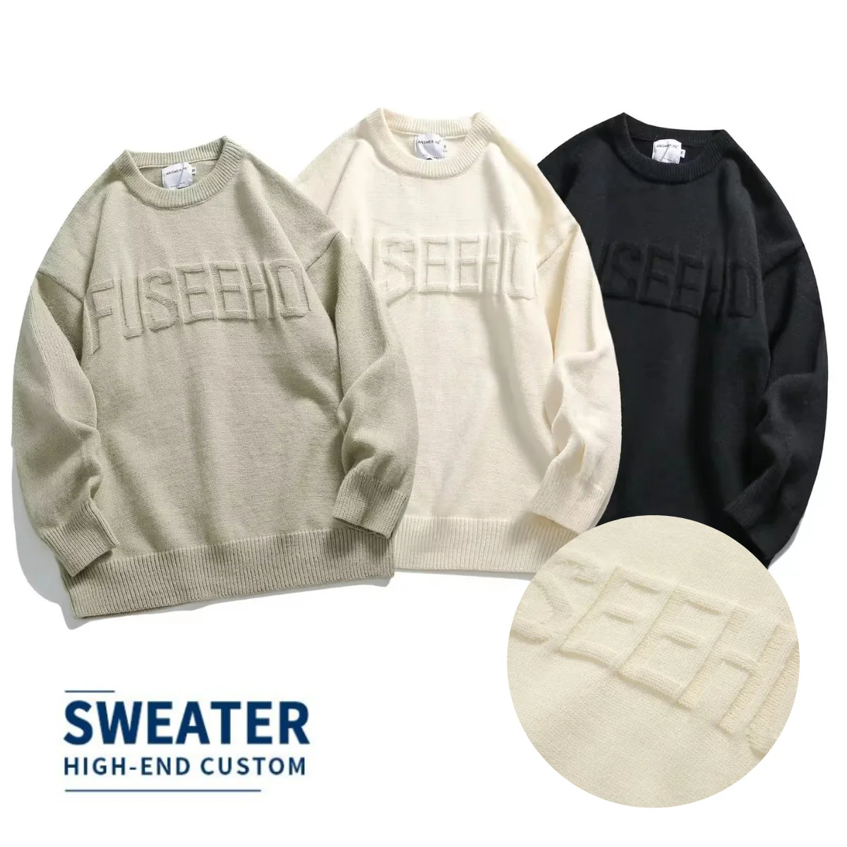 Personalized Casual Fashion Letter Sweater Pullover Customizable Men'S Sweater Keep Warm Men'S Winter Sweaters for Men