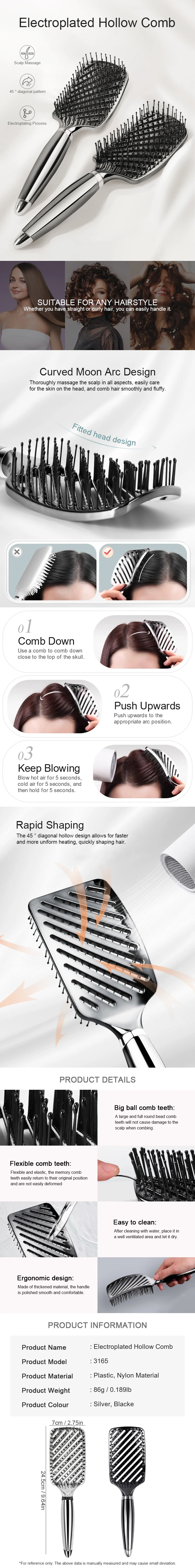 Factory Direct Sale Plastic Antistatic Twill Hollow Out Detangler Hair