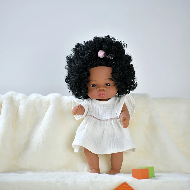 Cheap 35CM Real Bebe Reborn Silicone Baby Dolls Black Curls Realistic  Newborn Baby Dolls African American Real Life Baby Dolls