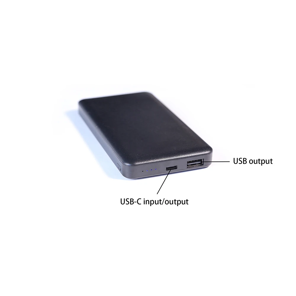 Promotional Gift 10W Power Bank 10000mAh Built-in USA + C Port, Customizable Logo Small Size Portable Charger Black White PB219