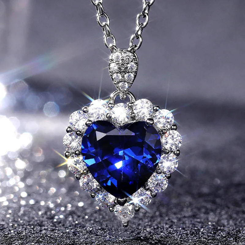 Heart Blue Diamond Chains CTW Sapphire And Diamond Heart Necklace