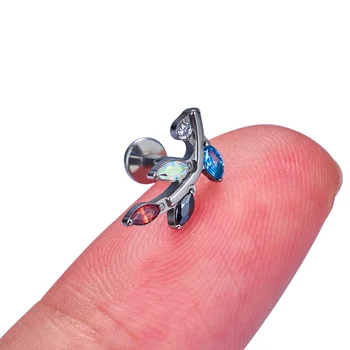 ASTM F136 Titanium 16G Marquise CZ Leaf Stud Earring Leaf Shaped Helix Cartilage Conch Flat Back Piercing Jewelry