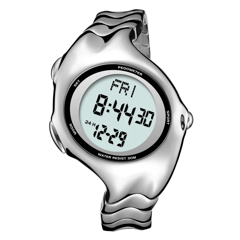 Futuristic Metal Digital Watch For Men With Alarm Stopwatch