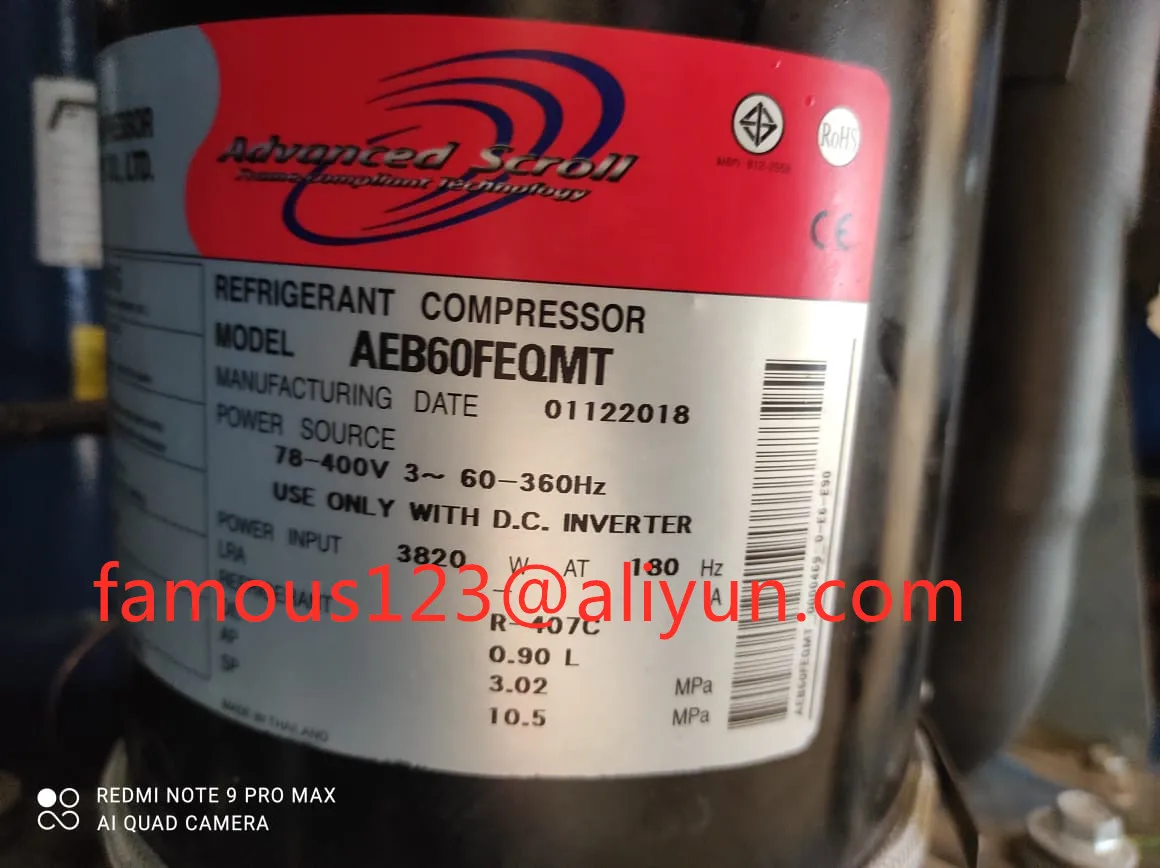 Made in Thailand R407C DC Inverter Power 360HZ Mitsubishi Siam Scroll Compressor Model AEB60FEQMT