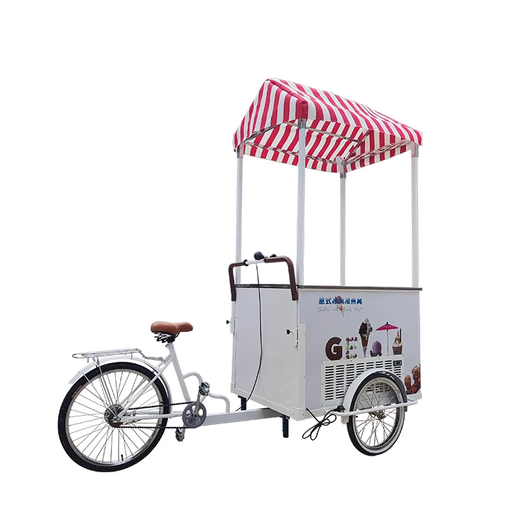 Electric Coffee Tricycle Ice Cream Food Cart Mobile Pancake Food Truck  Manpower Ice Cream Tricycle