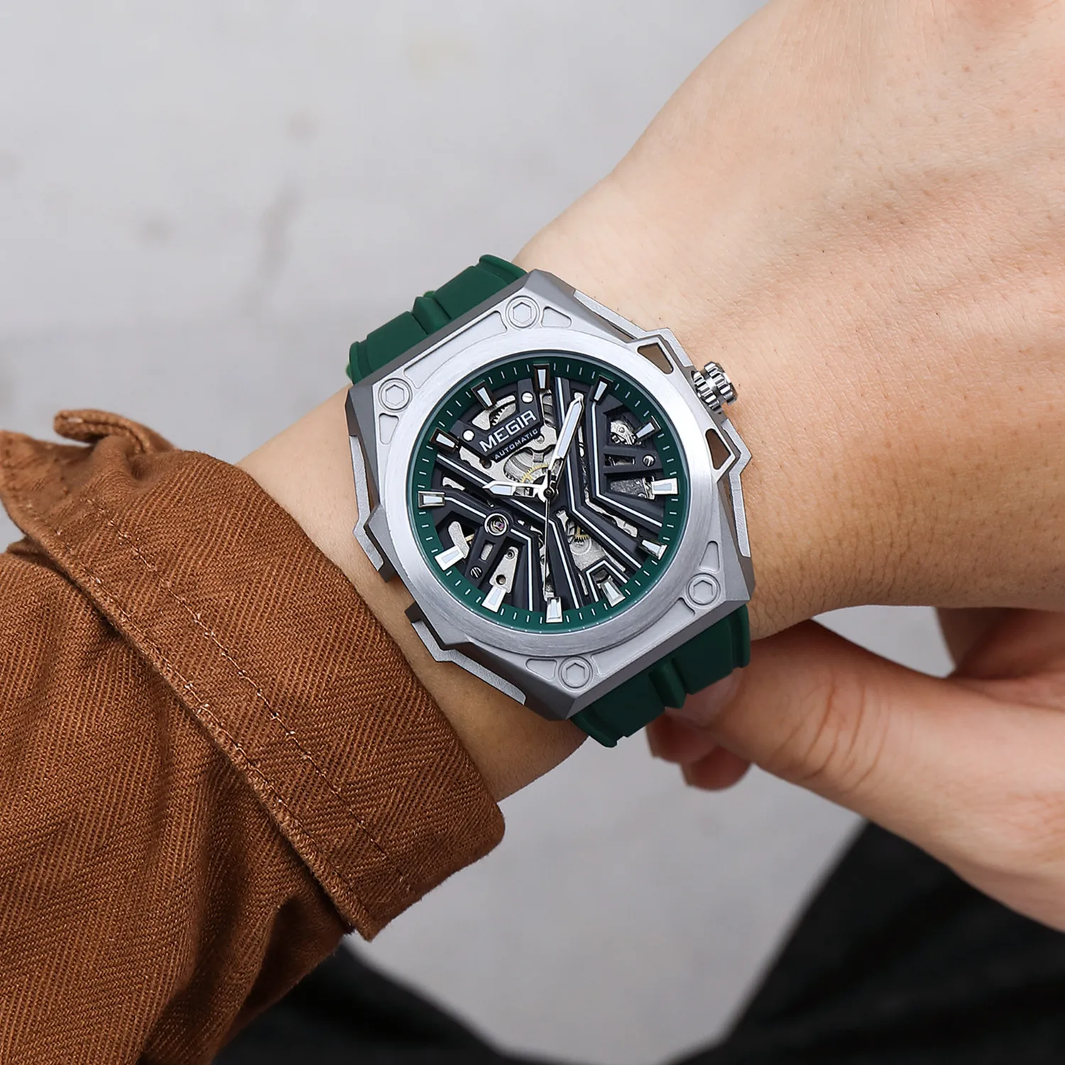 MEGIR 8603 Automatic Movement Watches for Men Luxury Hollow Out Waterproof Night Glow Sports Wristwatch Clock Mechanical Watch