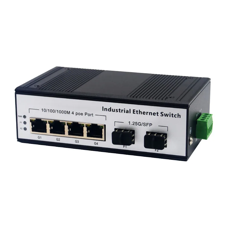 محول وسائط SFP الصناعي بسرعة 10/100/1000Mbps على سكة Din بفتحتين SFP وأربع منافذ RJ45 غيغابت مع خيار POE