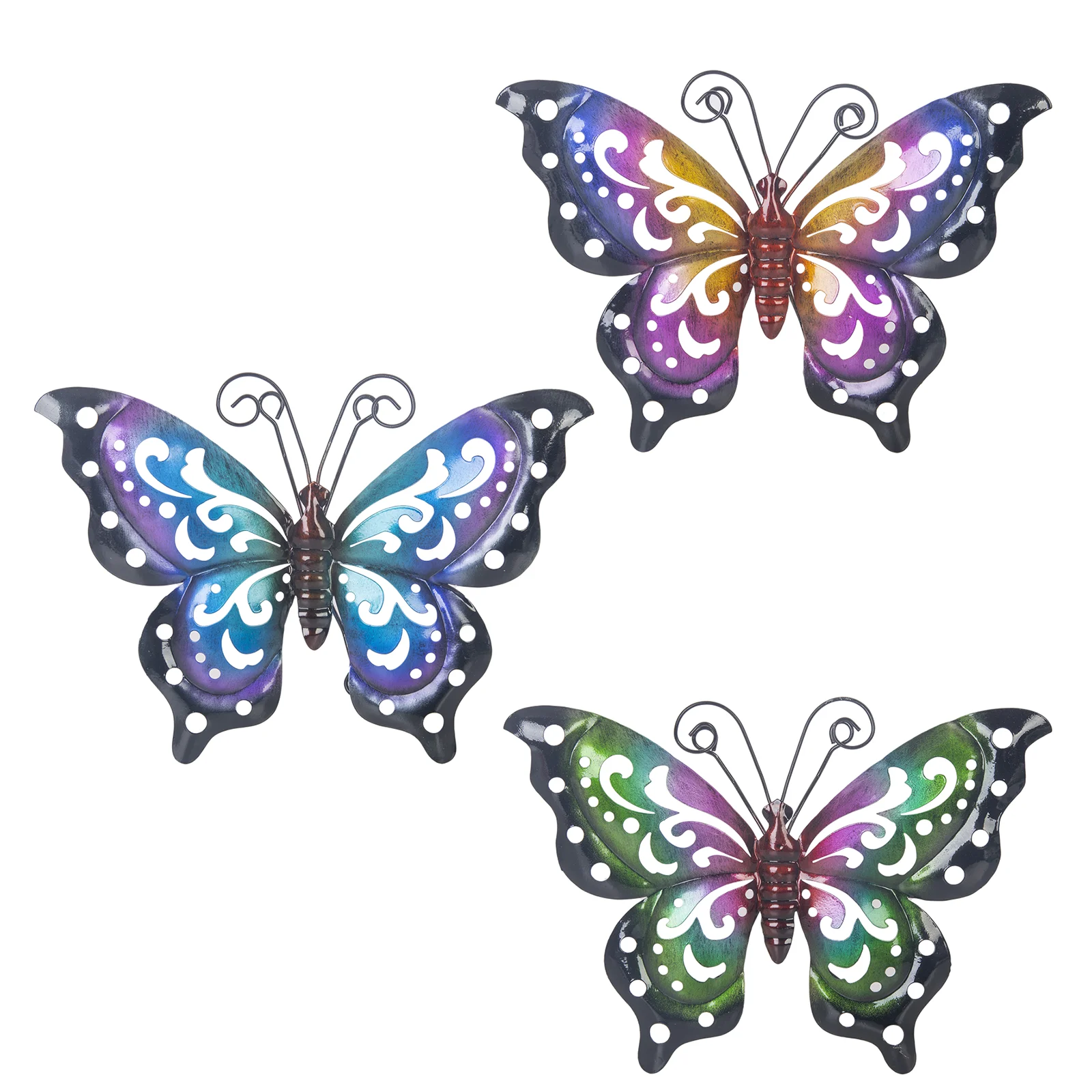 3 Pack Metal Butterfly Wall Art,Outdoor with Butterflies Spring,Sculpture Hanging Home Metal Multi-color