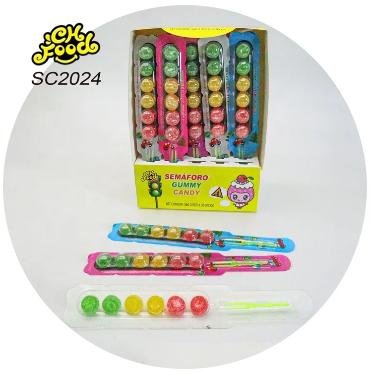 Wholesale and OEM Custom Individual Label Traffic Safety Lights Shape Candy Toy Sugar Coated Fruit Flavor Gummy Candy Ball Kids