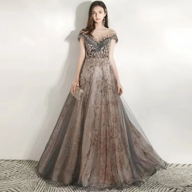 SWS656 Woman Elegant Pink Sequins Evening Dress Long Plus Size Formal Gowns  Ladies Formal Party Dresses