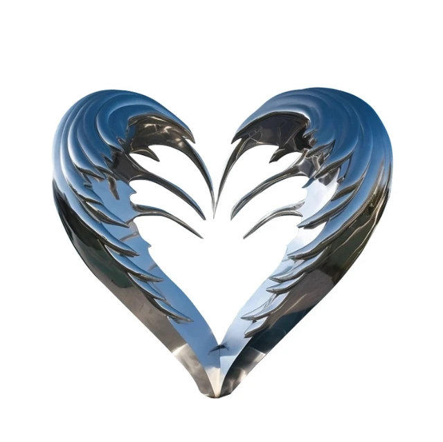 Large Stainless Steel Heart-Shaped Sculpture Outdoor Metal Mirror Heart-shaped Sculpture Park Forest Square Theme Ornament