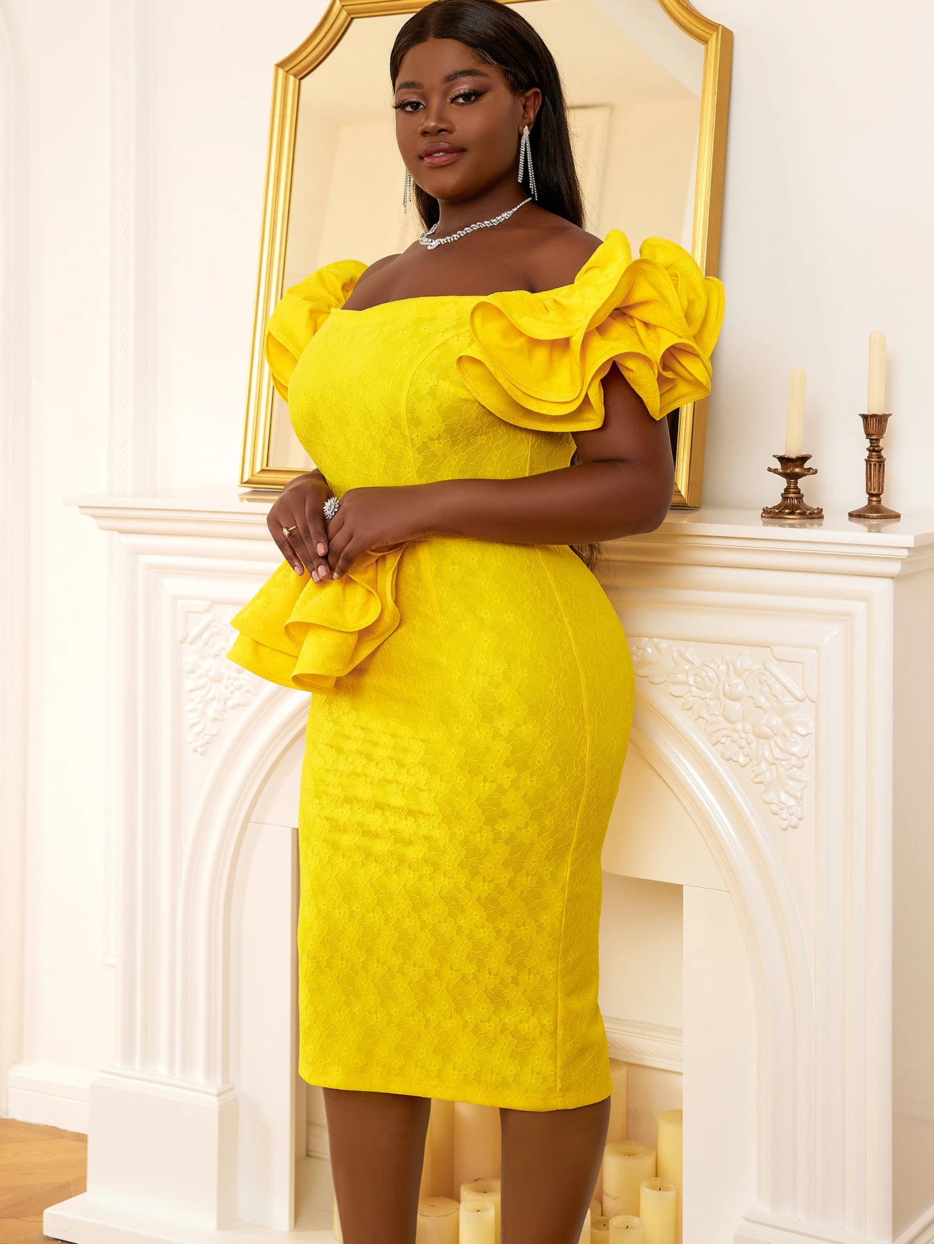 chinese dress ladies Off Shoulder Sweetheart Yellow Lace Long Prom Dress Mermaid Custom Size / Blue main image 1