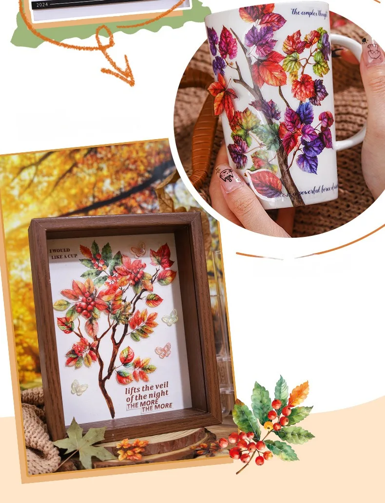 25 Stück PET-Aufkleber, Zweige, Blätter, Äste, DIY-Handbuch, Materialien, Paket, Schulbedarf, Scrapbooking, Schnitt 168 x 99 mm – Detail 9