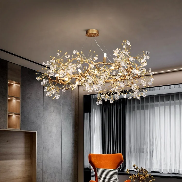 Светлая Роскошная полностью медная ветка магазин одежды люстра для виллы гостиной фары креативные Индивидуальные Светильники магазина