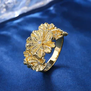 Classic Style 18k Gold Plated Brass Ring with Zircon Gemstone for Wedding Engagement Gift Occasion Bridetalk Model 017728