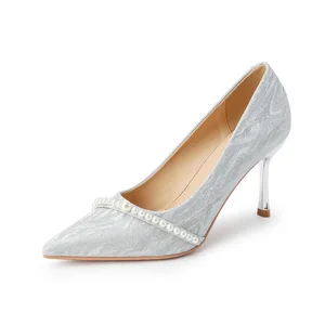 Champagne Color Wedding Shoe Women's Pearl Coming-of-age Ceremony Pearl Fashion High Heels Bridesmaid Shoes