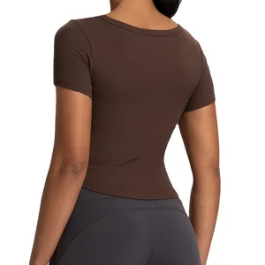 Custom High Quality Quick Dry Soft   Yoga Top for Women Beautiful Breathable T-shirt Short-sleeved Chest Pad Top