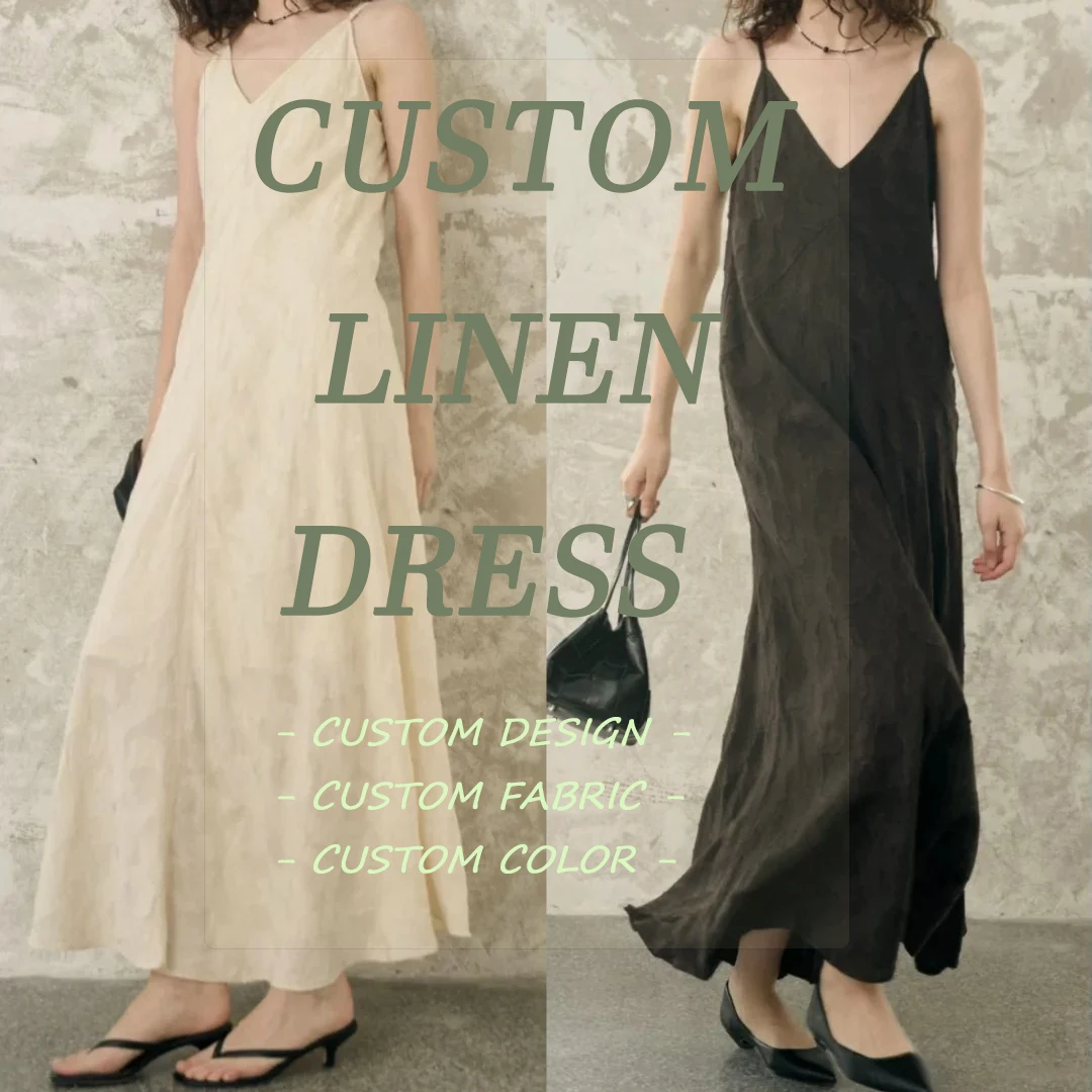 China Top Clothing Manufacturer Customized Private Label High Quality Linen  Clothing Low MOQ Modest Woman Casual Linen Dress