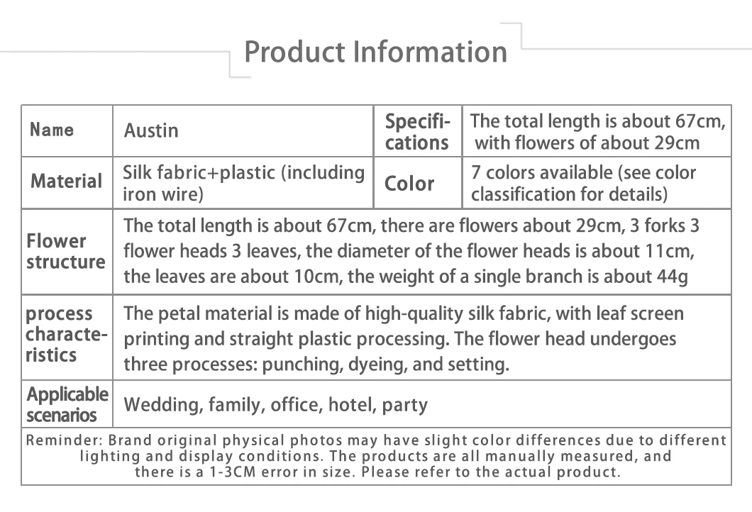 Single Austin New Three Head Austin Autumn Color Wedding Hall Stage Beauty Chen Simulation
