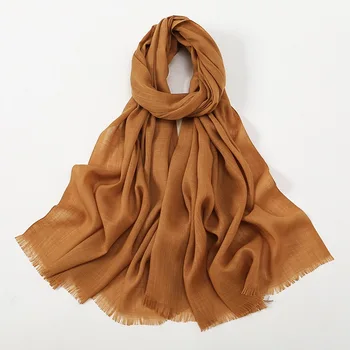 Women's Long-Wear Woven Modal Twill Scarf Wrinkle Cotton Instant Jersey Hijab Chiffon Plain Bamboo Dress & Muslim Scarves