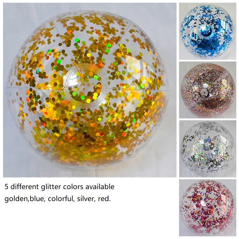Hot Sale Promotional Pvc Inflatable Glitters Beach Ball Water Ball with Sequins Inside