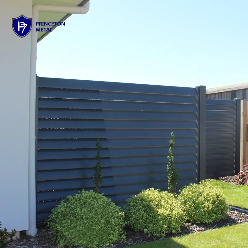 Modern Aluminium Louver Privacy Fence with Ventilated Panels 3D Modeling Service Pressure Treated Nature Wood Type