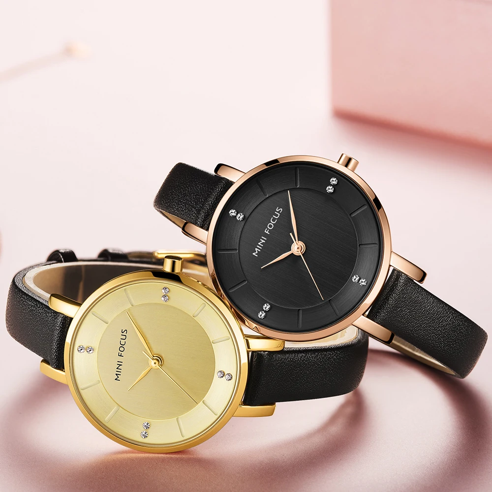 MINI FOCUS the New Listing Latest Quartz Watches for Women Best Price WristWatch 5 ATM Waterproof Genuine Leather Strap MF0255L