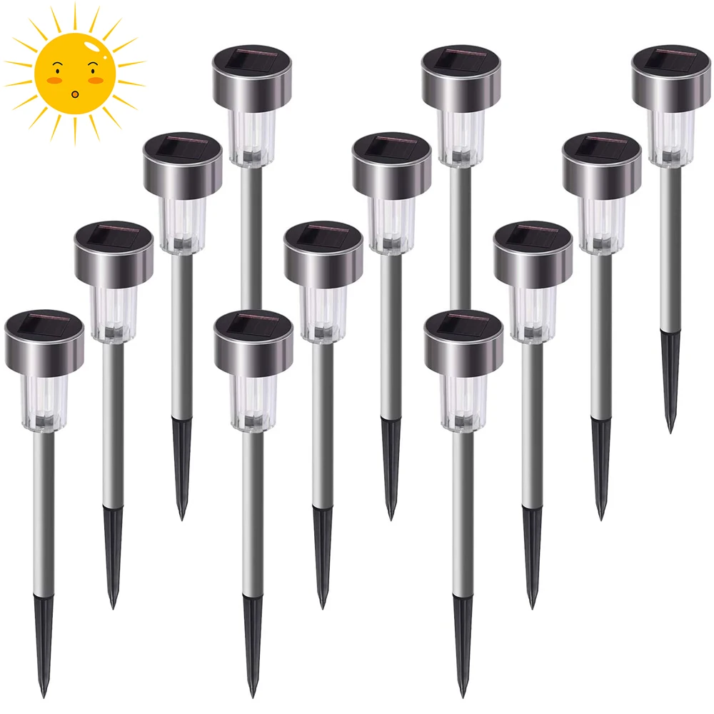 Stainless Steel Waterproof LED low voltage Landscape Lighting Solar Powered Outdoor Garden Stake Lights for Pathway Patio Yard