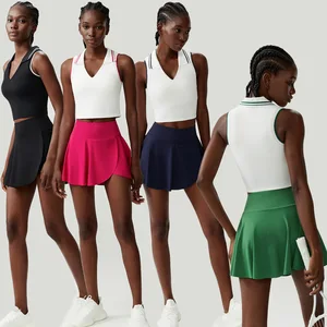 Wholesale Custom Logo Women's Outdoor Golf Sets Quick Dry Crop Top Bra and Skirt 2 Pieces Tennis Wear Skirt Set