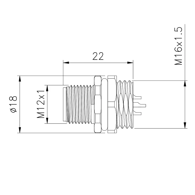 A Code 4 Pin Male 0.5A M12 Panel Mount Waterproof Connector PG9 Fastening Thread