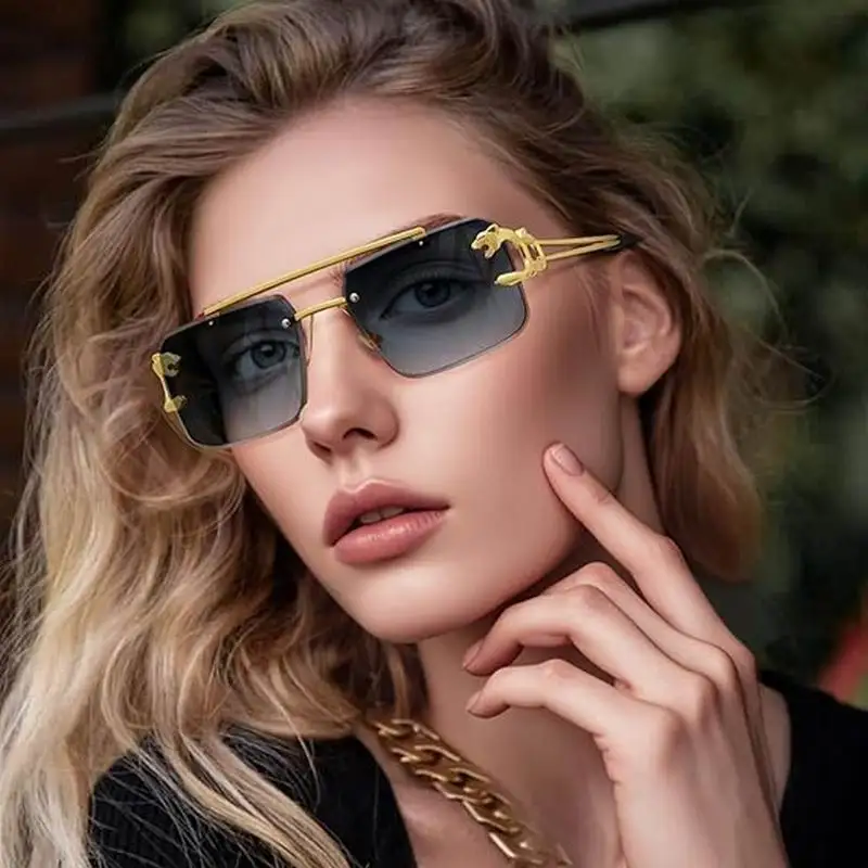 Rimless Sunglasses Square Fashion Shades Tinted Lens Metal Frameless Rectangle Y2K Glasses UV400