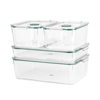 4-Pack BPA Free Transparent PET Plastic Lockable Fridge Pantry Organizer Bins 6L Rectangle Stackable Boxes for Food Drink