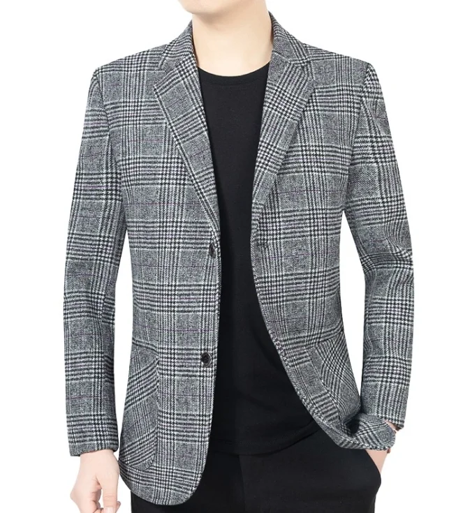 2024 Spring Autumn New Fashion Jacket Casual Garment Plaid Gentleman Easy-care Men's Suit_voghion.com