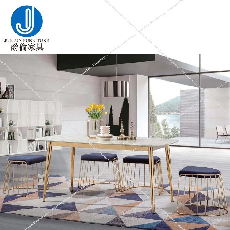 Wholesale stainless steel stone dining table stone table white marble table