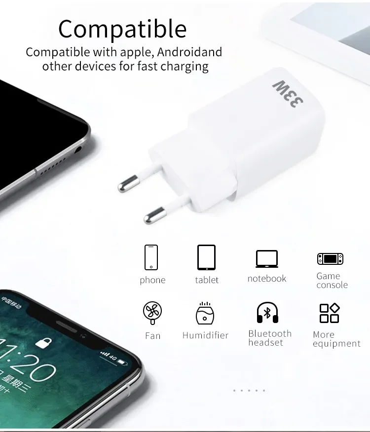 33W Dual Ports USB Phone Fast Charger 33W QC Type C Wall Charger US EU Plug Mobile Phone Charger For Xiaomi Mi Redmi