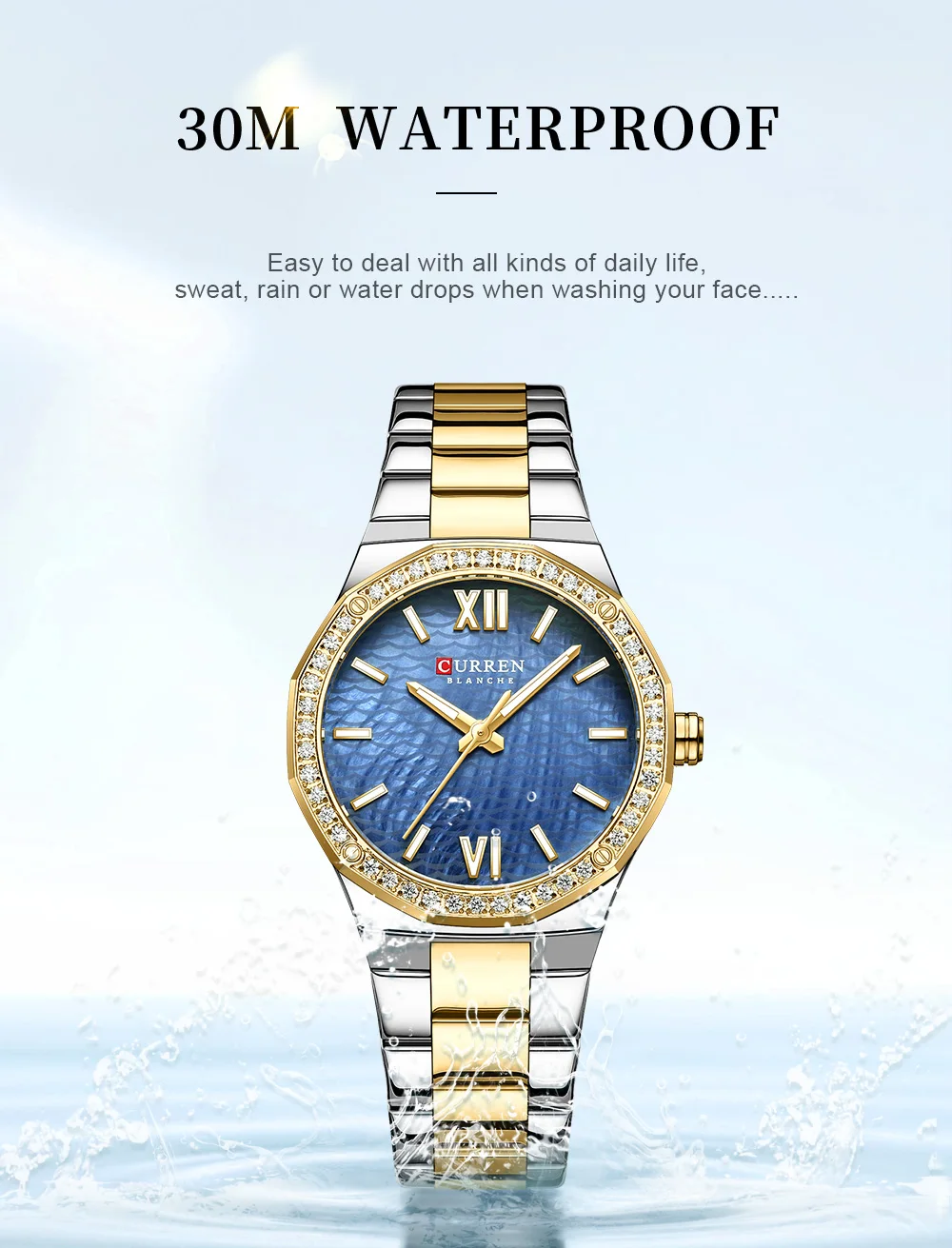 CURREN 9103 Elegant Rhinestone Ladies Watch Lightweight Luminous Quartz Watch Waterproof Stainless Steel Clock