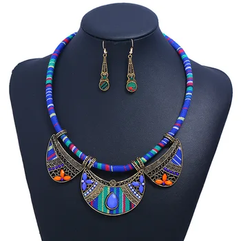 wholesale africa tribal necklace and earrings set Vintage bohemian chocker statement jewelry set women
