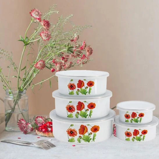 Enamel Prep Bowls Storage Nesting Mixing Bowl Set with Lid
