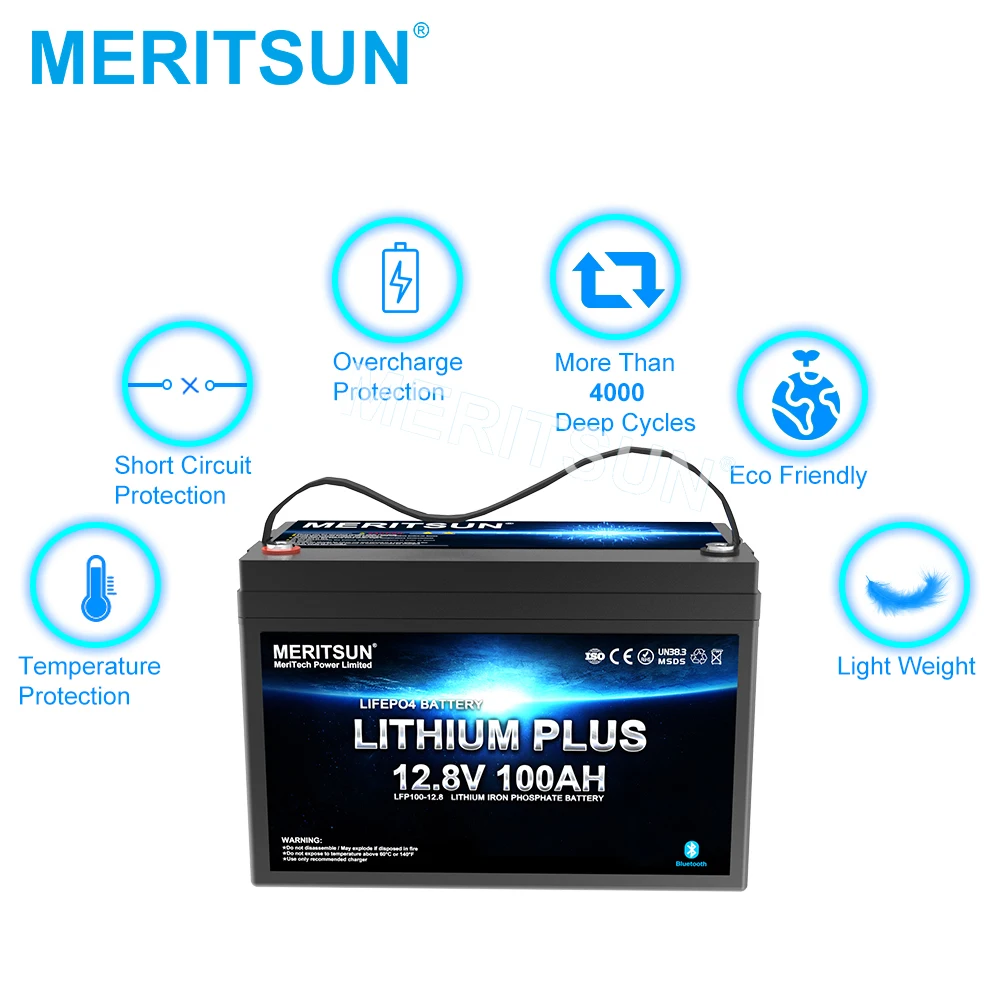 Deep Cycle Lithium Titanate Battery Solar Energy Storage 12v 100ah Meritsun Lifepo4 Battery