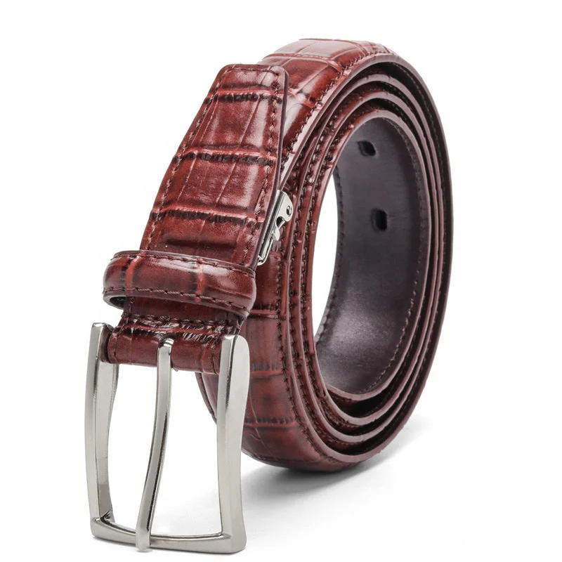 Fashion Crocodile Texture Cowhide Men Formal Business Leather Belt with Japanese Adjustable Buckle