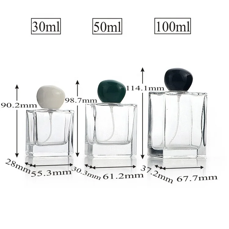 30ml 50ml 100ml Square Rectangle Spray Glass Bottles With Plastic Caps Empty Perfume Bottle for Packaging