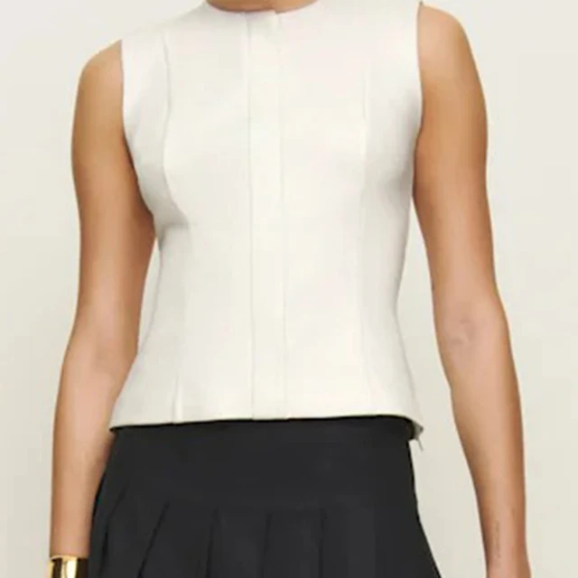 Premium White Sleeveless Top Elegant Design High Quality Knitted Fabric Breathable for Office & Formal Occasions