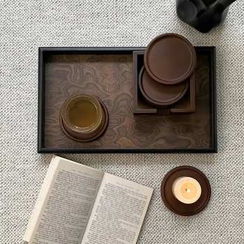 1 Set of 4 Acacia Wood Solid Coasters Creative Heat-insulating Tea Ceremony Coasters, Suitable for Glass Cups and Coffee Mugs