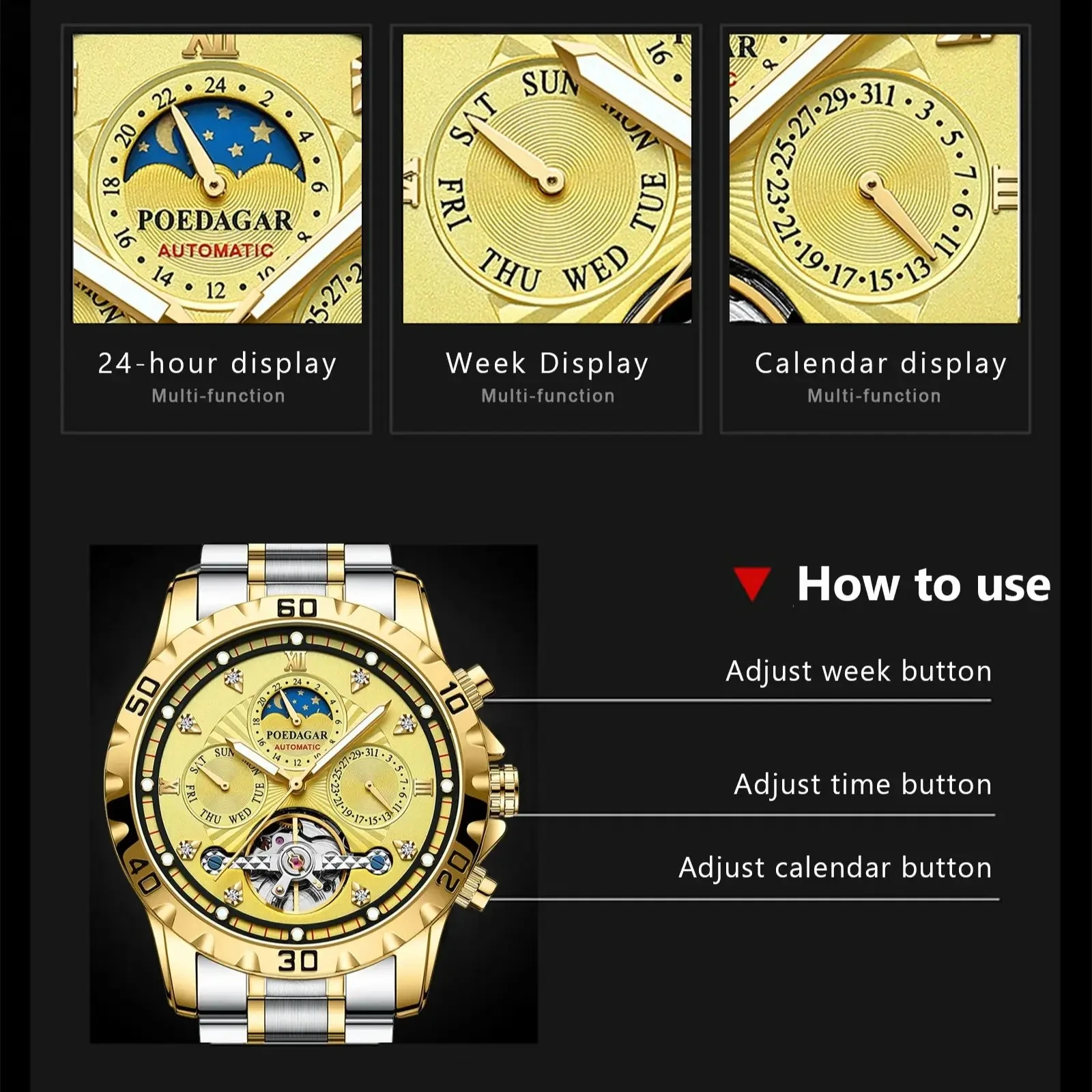 POEDAGAR Luxury Tourbillon Men's Watch